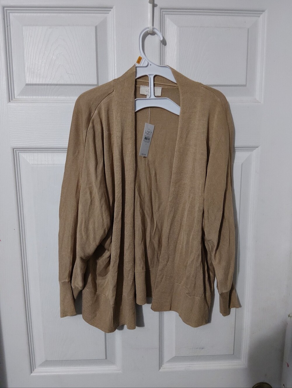 LOFT Open-Front Cardigan in Camel/Tan